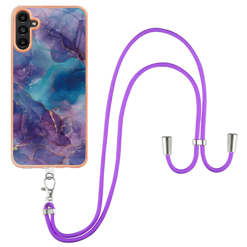 For Samsung Galaxy A34 5G 2.0mm TPU Phone Case YB IMD Series-18 Style E Electroplating Marble Pattern IMD Cover with Lanyard For Samsung Galaxy A34 5G 2.0mm TPU Phone Case YB IMD Series-18 Style E Electroplating Marble Pattern IMD Cover with Lanyard